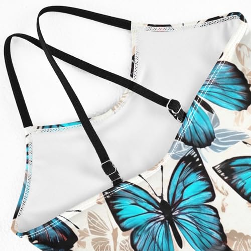 CHIFIGNO Blue Butterflies Swimsuit Girls Quick Dry Crossback One Piece Swimming Suit with Adjustable Strap 3T4