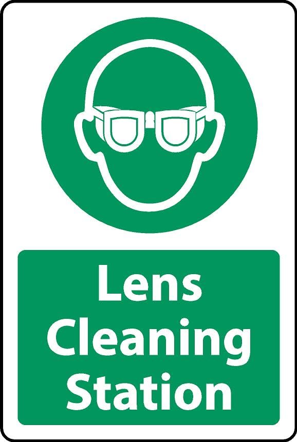 Lens cleaning station Safety glasses sign - Self adhesive sticker (200mm x 150mm)