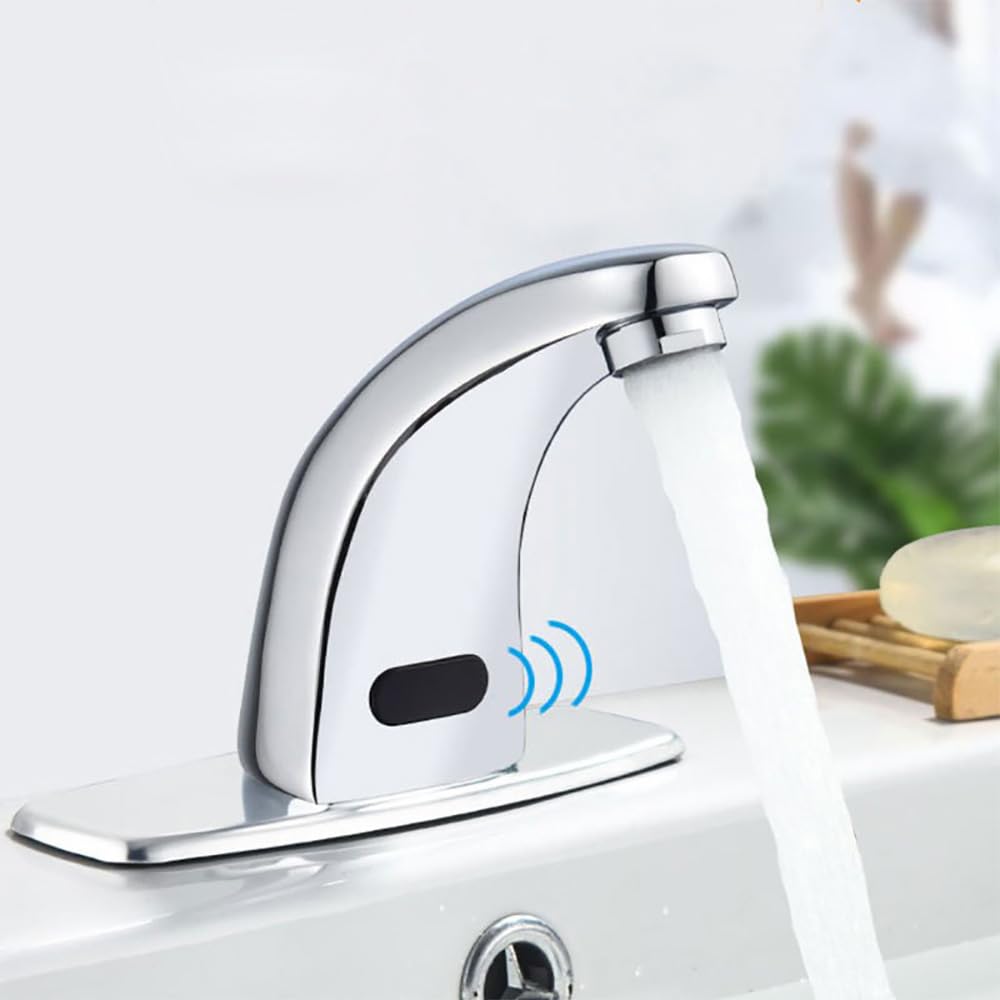 Rubik Infrared Sensor Tap Wash Basin Faucet, Fully Automatic Hands Free Touchless Cold Water Tap for Public Bathrooms, Copper With Polished Chrome