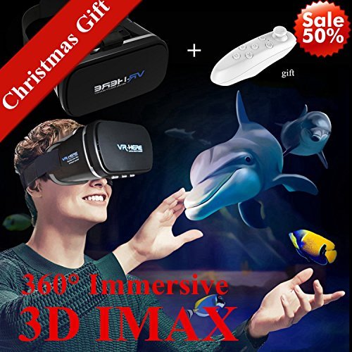 3D VR Headset with Remote New Virtual Reality Goggles, Tsanglight VR Glasses Movie Video Game Viewer for iPhone & Android 4.0-6.0 Smartphones Like iPhone X 8 7 6 Plus Samsung S8 S7 S6 Edge, Black
