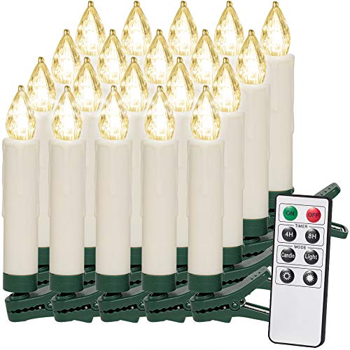 MONZANA® 20x Clip On Candles for Christmas Tree | Battery Flickering LED Christmas Tree Candle Lights | Warm White Flameless Candles | Dimmable Timer Xmas Remote LED Candle | Xmas Decorations