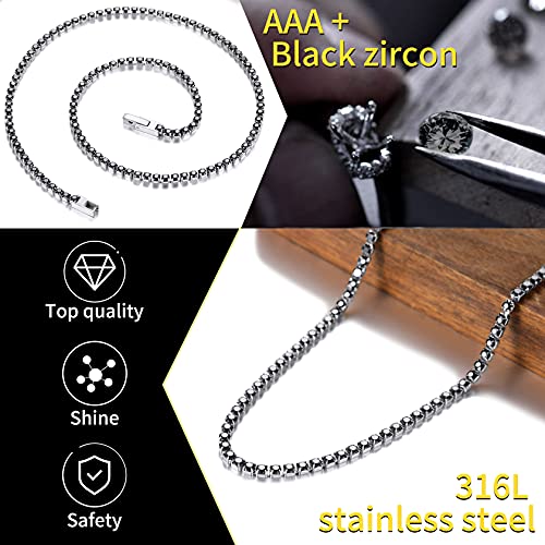 Diamond Tennis Chain Stainless Steel 3Mm Round Cubic Zirconia Cut Hip Hop Classic Iced Out Short Tennis Necklace For Men Women 18", Black Color #TOP2