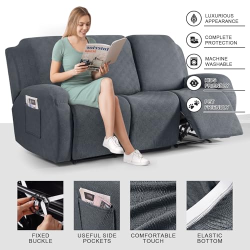 Image of Timeles Recliner Covers for 3 Seater Reclining Couch Covers Sofa Slipcover Furniture Protector for Dogs and Pets Stretch Soft Washable (Three-Seater, Gray)