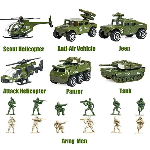 Lterfear 002D-18 Pack Die-Cast Military Vehicles Sets,6 Pack Assorted Alloy Metal Models Car Toys And 12 Pack Soldier Army Men, Mini Army Toy Tank,Panzer,Anti-Air Vehicle,Helicopter Playset For Kids Boys thumb #4