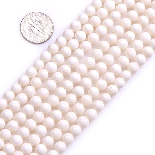 GEM-inside Coral Gemstone Loose Beads 6mm Round Cream White Crystal Energy Stone Power for Jewelry Making 15"