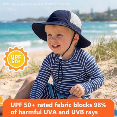Image of BASSDASH Kids UPF 50+ Wide Brim Sun Hat for Summer Beach Outdoor