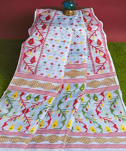 Image of Mayabi Women's Dhakai Jamdani Cotton Silk Saree Traditional Bengali Tant Korat Work, Without Blouse Piece