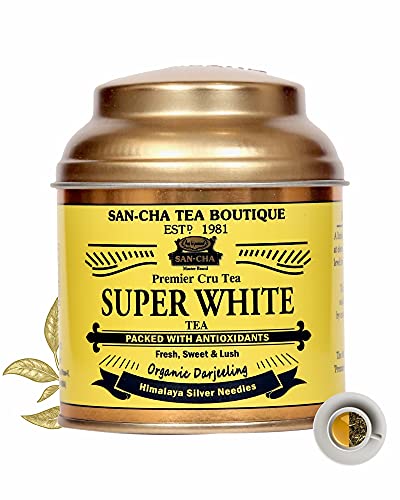 Image of Sancha Tea Boutique Super White Tea (25X3 Cups) - Pure Buds, World's Healthiest, Limited Edition Silver Needles, Organic Darjeeling, 100% Natural