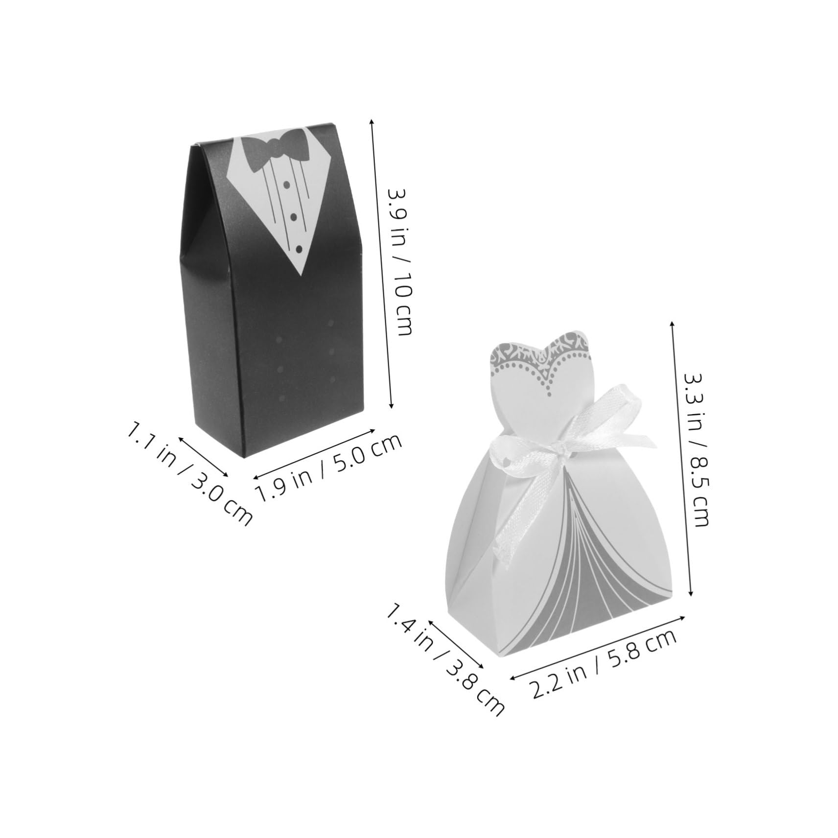 WHAMVOX 200 Stück Hochzeit Süßigkeiten Geschenkboxen aus Papier Elegante Braut und Bräutigam Form Robuste Klappboxen als Tischdeko und Gastgeschenk für Hochzeitsfeier Vielseitig Einsetzbar