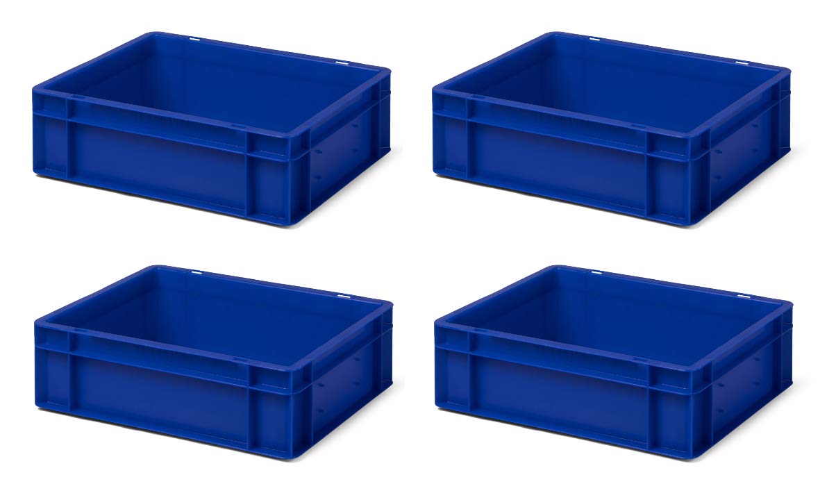 1a-TopStore 4 Stk. Transport-Stapelkasten TK412-0, blau, 400x300x120 mm (LxBxH), aus PP, Volumen: 10 Liter, Traglast: 30 kg, lebensmittelecht, made in Germany, Industriequalität