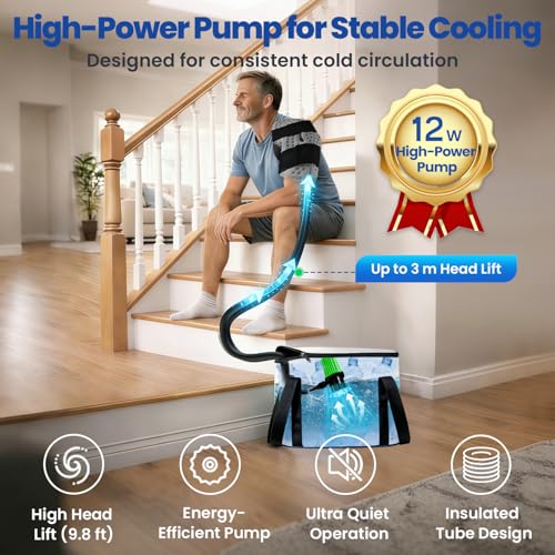 Image of Ice Machine for Knee After Surgery with Inflatable Leg Elevation Pillow | Portable Cold Therapy Machine with Timer & Compression Pad for Hip and Knee Replacement Recovery
