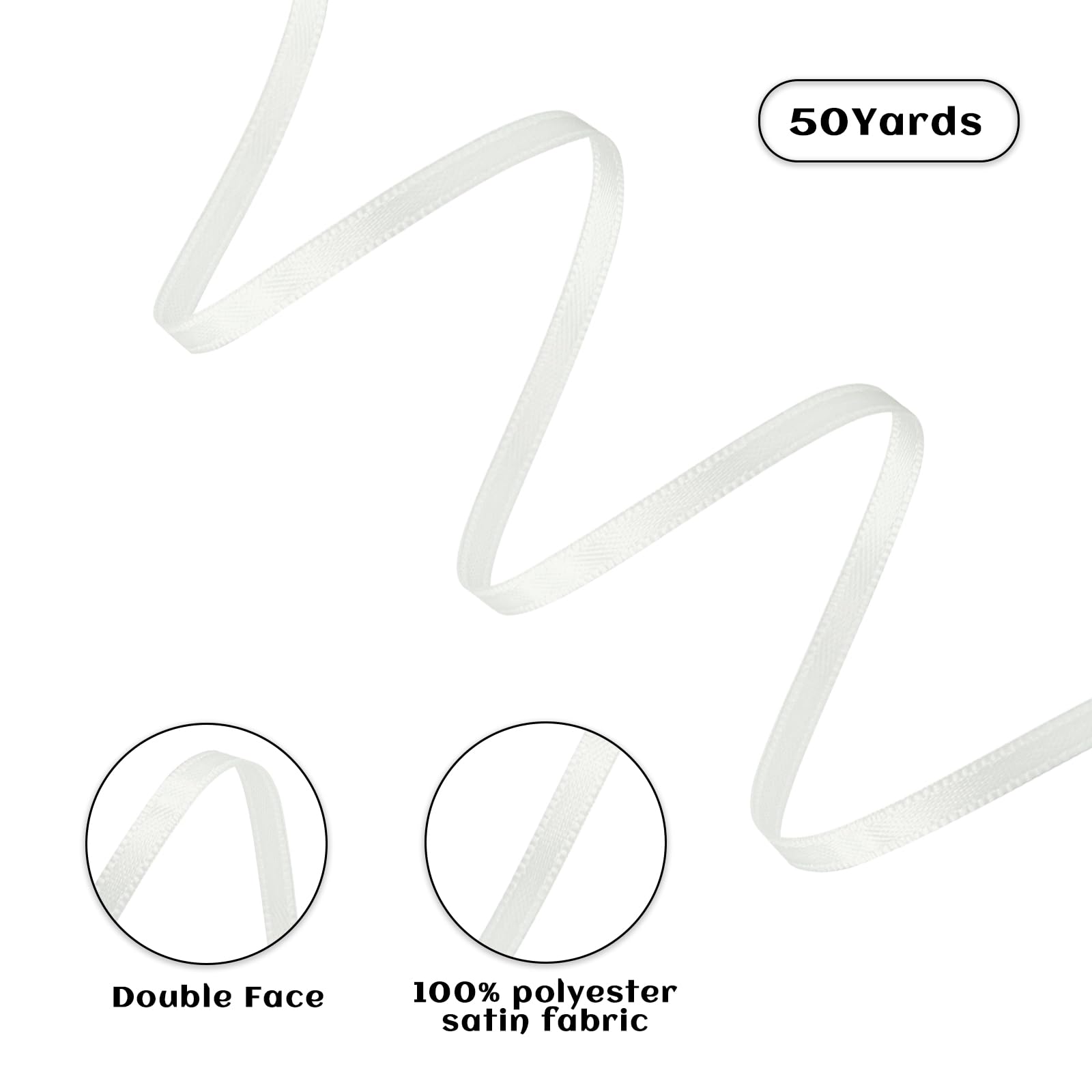 Rilisili White Satin Ribbon - 1/8 Inch X 50 Yards, Double Faced Polyester, For Gift Wrapping & Crafts