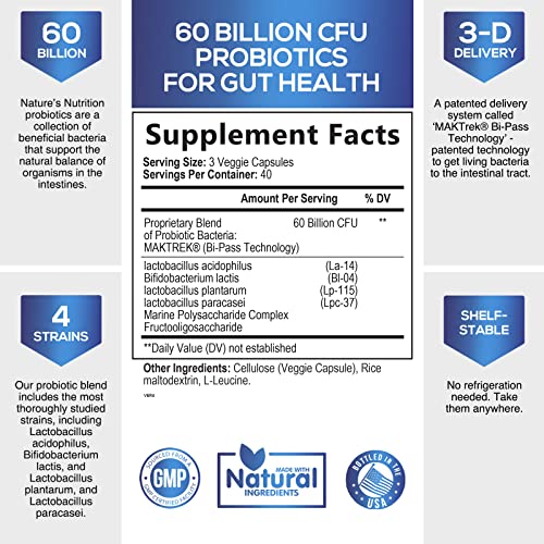 Daily Probiotic Supplement, Supports Digestive Health, 60 Billion Cfu Probiotics For Women & Men With Prebiotics, Natural Immune Support, Shelf Stable, Gluten Free, No Soy Or Dairy - 120 Capsules #TOP1