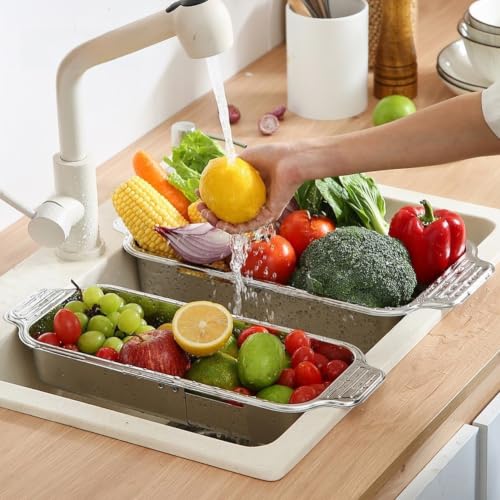 Panier d'évier télescopique en acier inoxydable 304 durable et ajustable