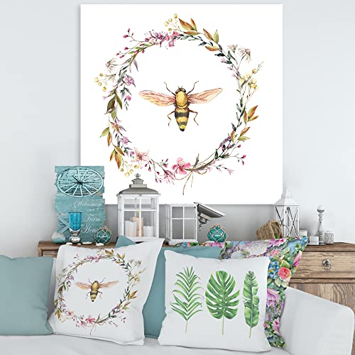 Designq Bee In Wildflowers Wreath Farmhouse Canvas Wall Art #TOP1