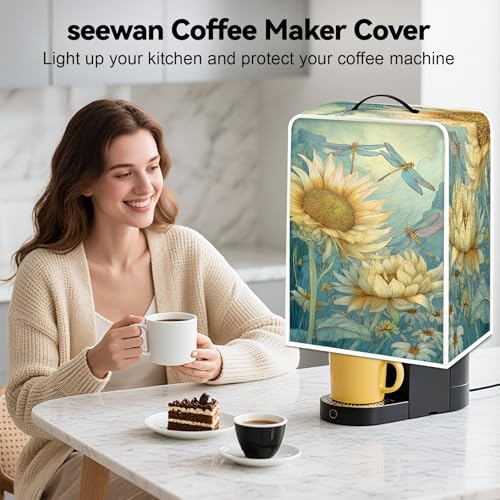 Image of Universal Coffee Maker Cover, Durable Polyester Lightweight Long-Lasting Dustproof Cotton Blend Appliance Protector for Kitchen Countertops (Light Yellow and Green)