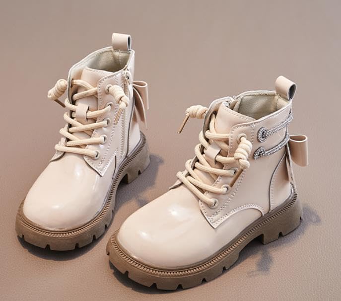 Girls PU Ankle Boots Side Zip Comfort Non-Slip Boot Lace Up Outdoor Combat Boot(Toddler/Little Kid/Big Kid)3