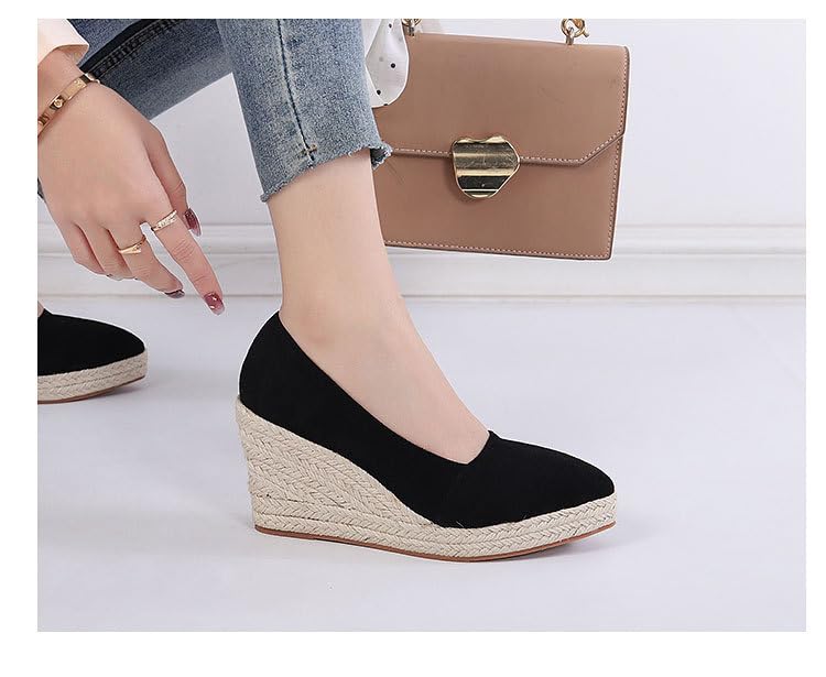 Women's Wedge Pumps Closed Toe High Heel Slip on Office Dress Shoes，Round Toe Dress Shoes Bridal Wedding Vacation Wedge Heels2