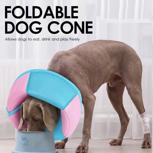 Image of AOFITEE Large Dog Cone - Adjustable Dog Cone to Stop Licking, Foldable Extra Large Cones Dogs for Wound Healing, Pet Elizabethan Cones Collar After Surgery, XL Fabric Pet Neck Collar, BluePink X-Large