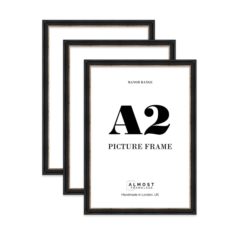 A2 Picture Frame, Display A2 Pictures (41.9 x 59.4cm) - Black & Gold Timeless 42mm Edge Antique-Inspired Home Accessories - 3 Pack — image 1