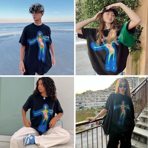 Aelfric Eden Mens Oversized T Shirts Tees Distorted Portrait Print Crew Neck Cotton Tops Streetwear Casual Shirt3