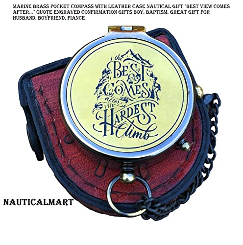 Brújula de Bolsillo de Latón Náutica con Estuche de Cuero Regalo Náutico Mejor Vista Grabada miniatura 5