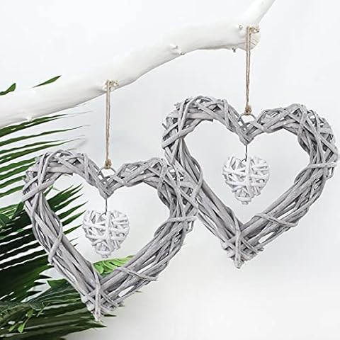 2 pcs Artificial Wicker Heart Wreath Wall Hanging Rattan Decoration Door Diy Grapevine Hearts Decor Wedding Party Decoration Cover