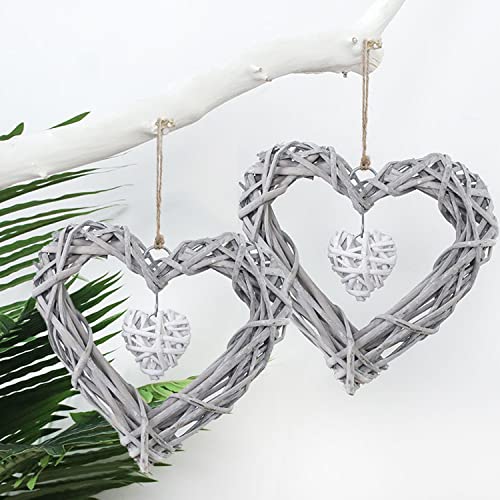 LIKEUDO 2 Stück Künstlicher Weidenkranz Wandbehang Rattan Dekoration Tür DIY Weinrebe Herzen Dekor Hochzeit Party Dekoration Cover