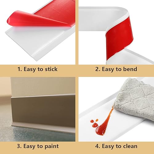 Miniatura 5 de Moldura flexible para zócalo, base de pared de vinilo de diseño autoadhesivo, moldura de goma para despegar y pegar, 4 pulgadas de ancho x 40 pies