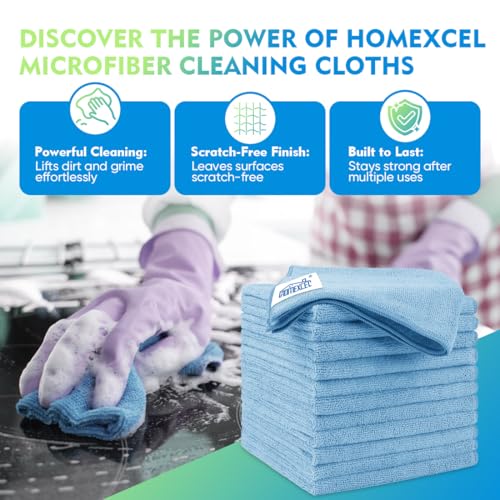 Image of HOMEXCEL Blue Microfiber Cleaning Cloth 200PK, Towels for Cars, 12.5x12.5 inch