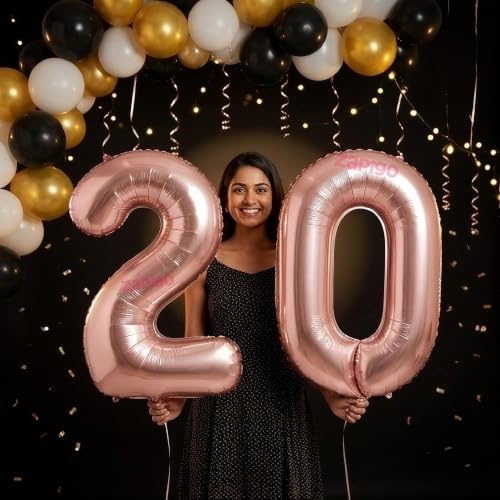 Image of Balloonistics Rose Gold 40-Inch Foil Number 20 Balloon - Helium or Air Fill for 20th Birthday, Anniversary Party Decoration, Photo Booth Backdrop, Cake Table Decor