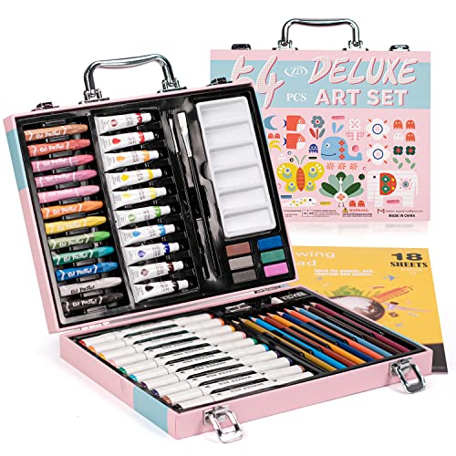 54 Piezas Set de Pintura, Maletin Pinturas para Niños, Set de Pintura Niños - Lápices de Colores, Marcadores, Pinturas de Acuarela, Crayones, Pincel, Bloc de Dibujo- Perfecto para niños