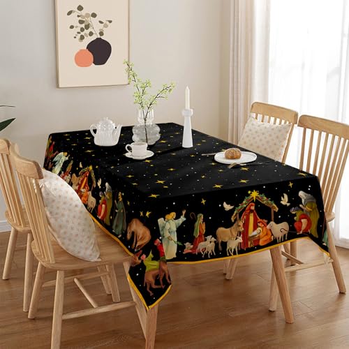 Christmas Nativity Tablecloth - Holy Tablecover Religious Scene Table Decor for Christmas, New Year, Xmas - Home Party Decorations – Image 2