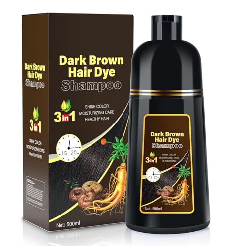 Cosmpro Dark Brown Natural Hair Dye Shampoo 3 in 1, 16.9 Fl Oz/500 ML, Semi-Permanent Gray Hair...