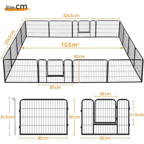 Yaheetech 16-teilig Welpenlaufstall Freigehege mit 2 Türen, Welpenzaun für Hunde je Panel 80 x 60 cm, Schwarz