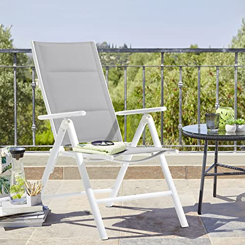 Soleil Jardin Folding Patio Chairs Set Of 4, Aluminum Portable Reclining Lawn Chairs With Adjustable High Backrest & Soft Padding, Outdoor Dining Chairs For Porch Pool Yard, No Assembly, White & Gray #TOP7