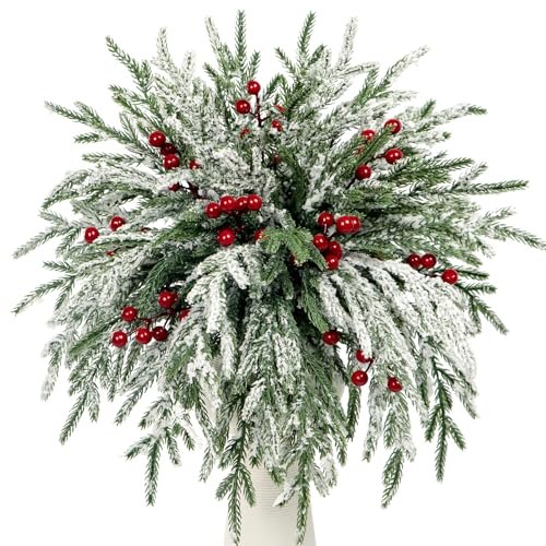 Set of 40 Artificial Norfolk Pine Branches with Red Berry 12.8