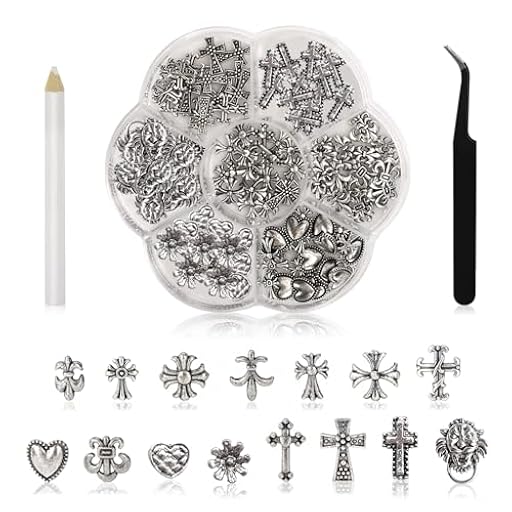 Ruzister® 75 piezas 3D colgante de clavo de metal cromado con forma de cruz de metal plateado con forma de corazón gótico retro punk y calaveras, manicura, decoración de uñas | Ya disponible en tu tienda friki favorita! En mundofriki.es!