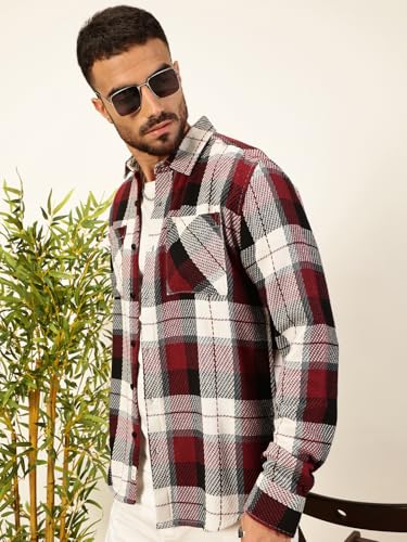 Image of Thomas Scott Men's | Checks | Full Sleeve | Oversized Fit | 100% Cotton | Button Down | Single Pocket | Casual Shirt