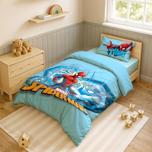Image of Sassoon Marvel Spiderman (THEWIP) Digital Printed, Cotton Single Bedsheet, 300 TC, 1 Pillow Cover, Fade Resistant, Bedsheet for Kid's Bedroom, (1.50m X 2.35m)