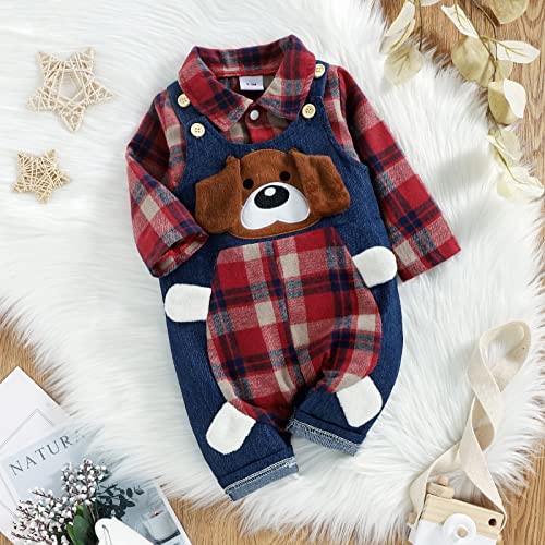 Baby Boy Clothes Infant Outfits Long Sleeve Plaid Bodysuit Romper + Jeans Overalls Jumpsuit Pants Sets2