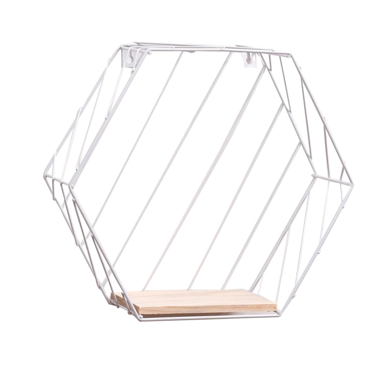 PULaif Floating Shelves for Wall, Hexagon Wall Hanging Decor Display Rack Floating Grid Shelf Iron Multicolor Small(White)