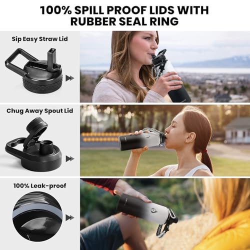 Image of RAYMYLO Insulated Water Bottle 40 oz, Triple Wall Vacuum Stainless Steel (Cold for 36Hrs, Hot for 18Hrs), Leak Proof & Non-BPA, Modern Water Flask Jug with Paracord Handle & Straw Spout Lids