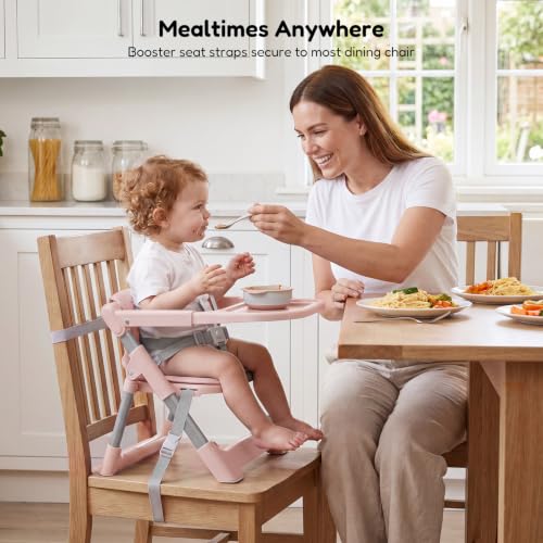Image of Baby High Chair Booster Seat: Portable Booster Seat for Kitchen s Dining Chair Foldable Highchair - Travel Size Tool-Free Setup Adjustable Tray (Pink)