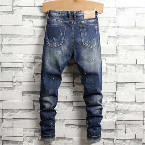 Men's Vintage Ripped Slim Jeans Slim Fit High Street Stretch Straight Leg Denim Pants3
