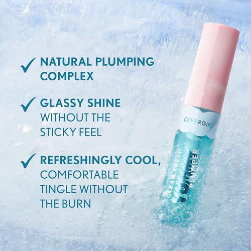 Covergirl Clean Fresh Yummy Gloss, 800 Minter Is Coming - Vegan Volumizing Minty Lip Plumper, 0.33oz
