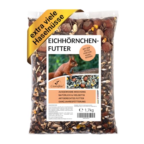 Canifee - Eichhörnchen Futter 1.7 kg Nachfüllpack artgerechtes Wildtierfutter ganzjährige Futtermischung - Nachfüllbeutel mit der extra Portion Haselnüsse - auch für Streifenhörnchen