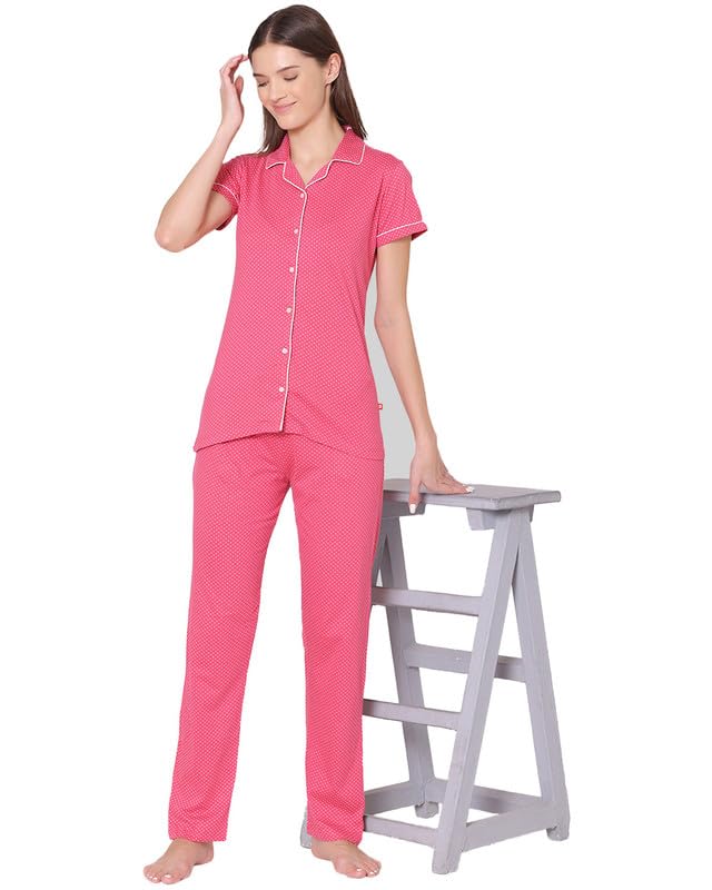 Image of BODYCARE Womens Cotton Printed Night Suit Set of Shirt & Pyjama