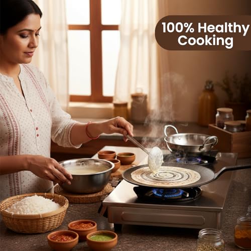 Image of Omichef Premium Cast Iron Tawa for Roti & Dosa | 25.5 cm / 10 Inch Heavy Tawa (2kg) | Induction Friendly | Naturally Non-Stick, 100% Pure & Toxin-Free | No Chemical Coating