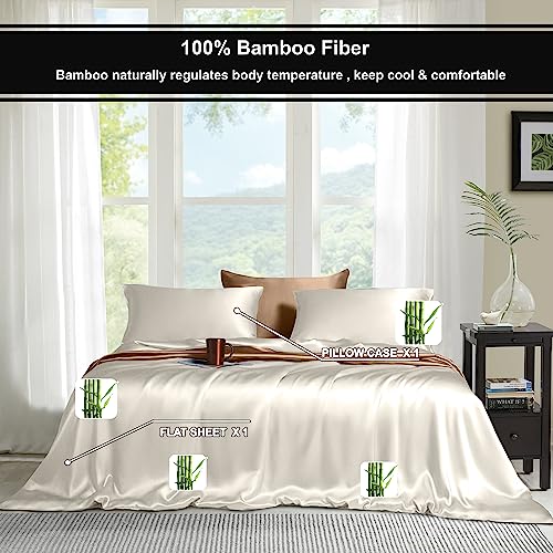 Image of Linenweves Bamboo Sheet Set 4 Pc 100% Organic, Natural, Softest, 400 Thread Count Cooling Like Silk (Twin, Ivory)